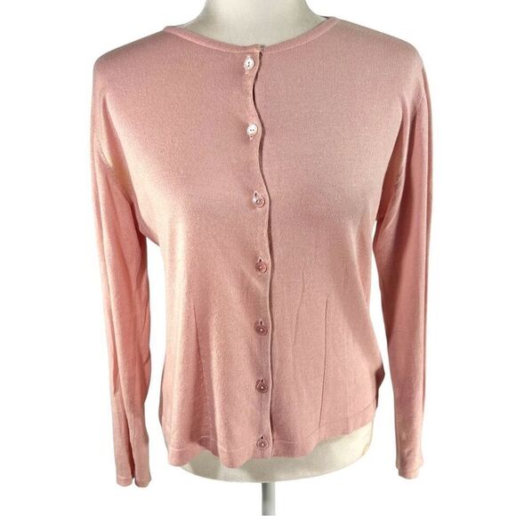 Lanvin Collection Pink Button Front Crew Neck Long Sleeve Cardigan Sweater Size - Picture 1 of 15